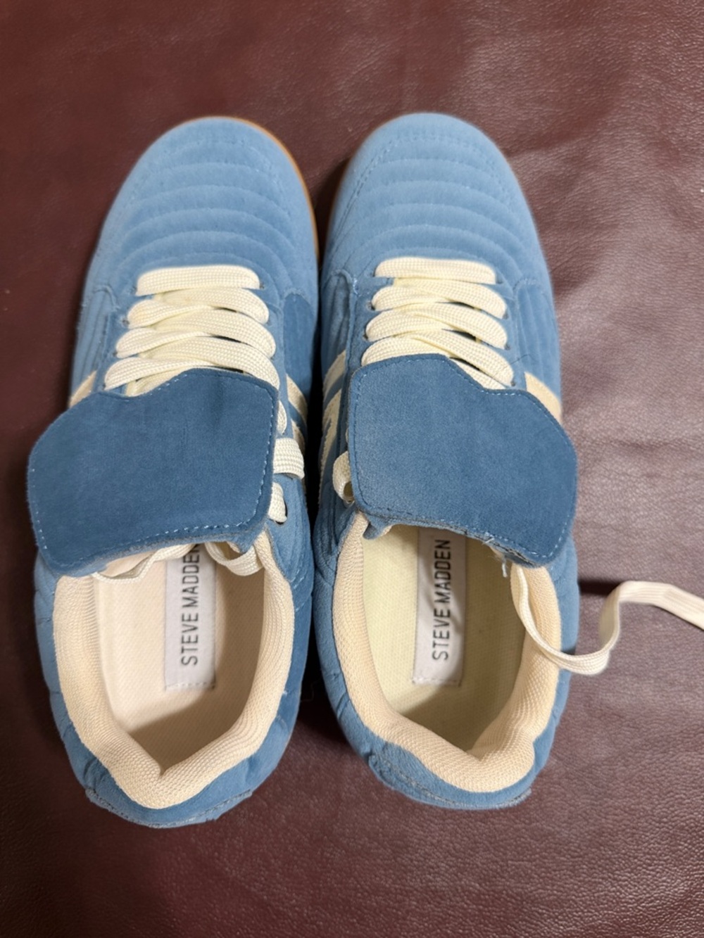 Steve Madden Light Blue Suede Low-Top Sneakers with Cream Details